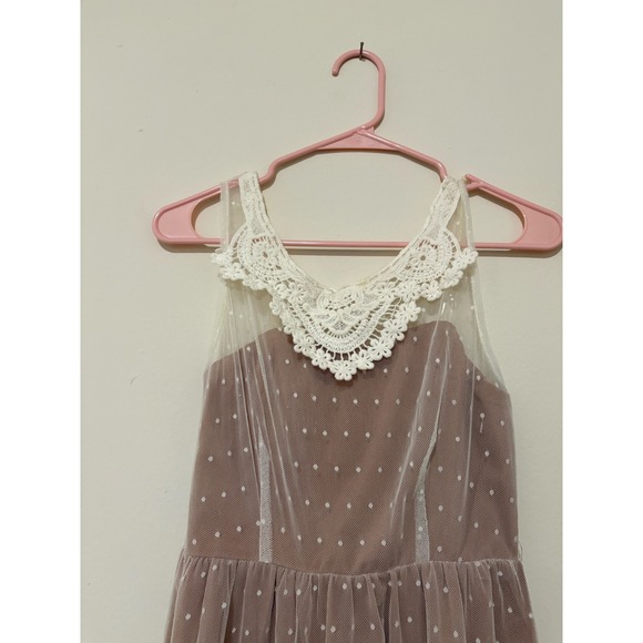 Altar'd State Polka Dot Mesh Lace Crochet Midi Dress Mauve Pink Sleeveless - Picture 2 of 6